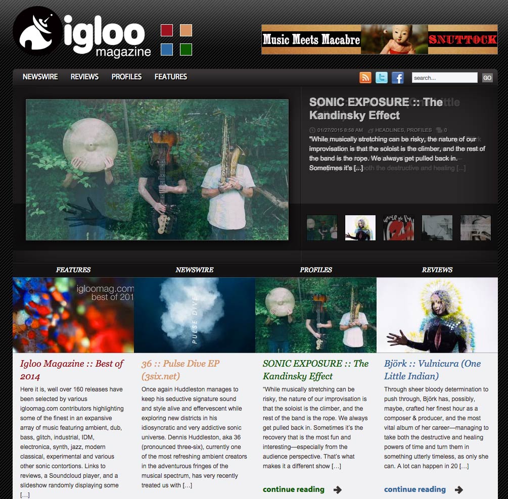 Kandinsky Effect shares homepage with Bjork on Igloomag.com